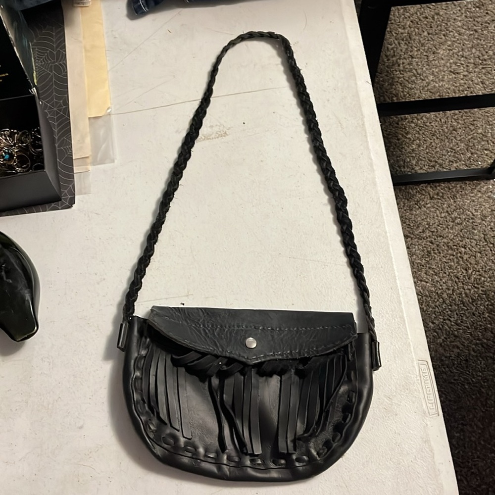 Fringed Soft Leather Black Crossbody Purse